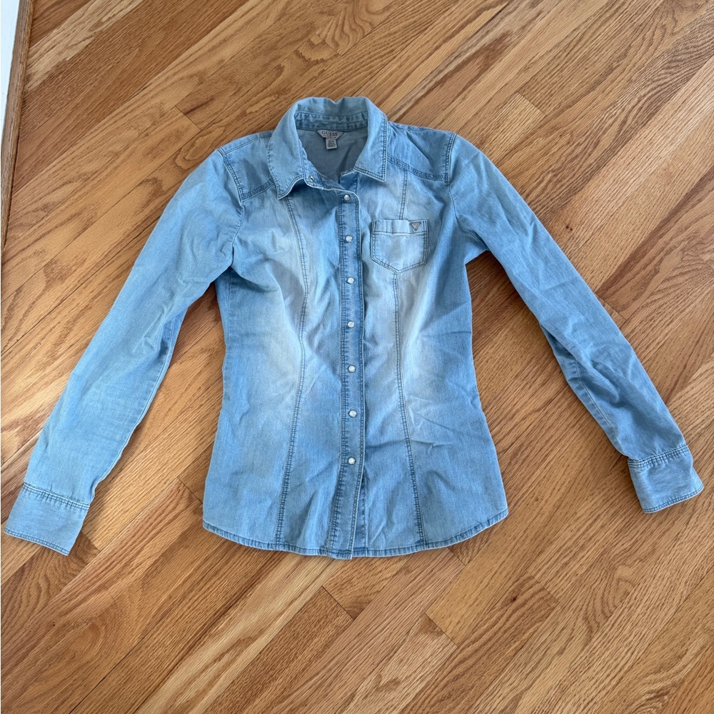 Guess denim button up top shirt vintage y2k